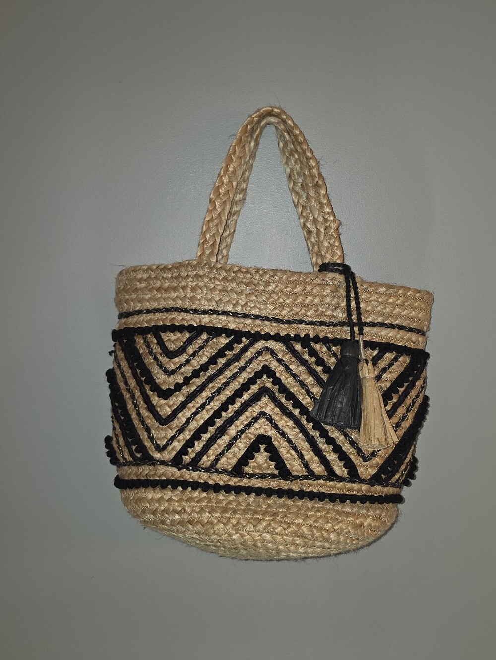 Chicos Pom Pom Jute Tote